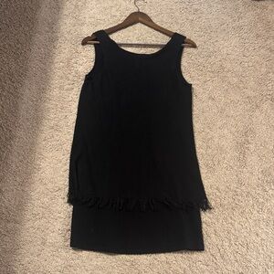 Theory Black Fringe Hem Mini Dress